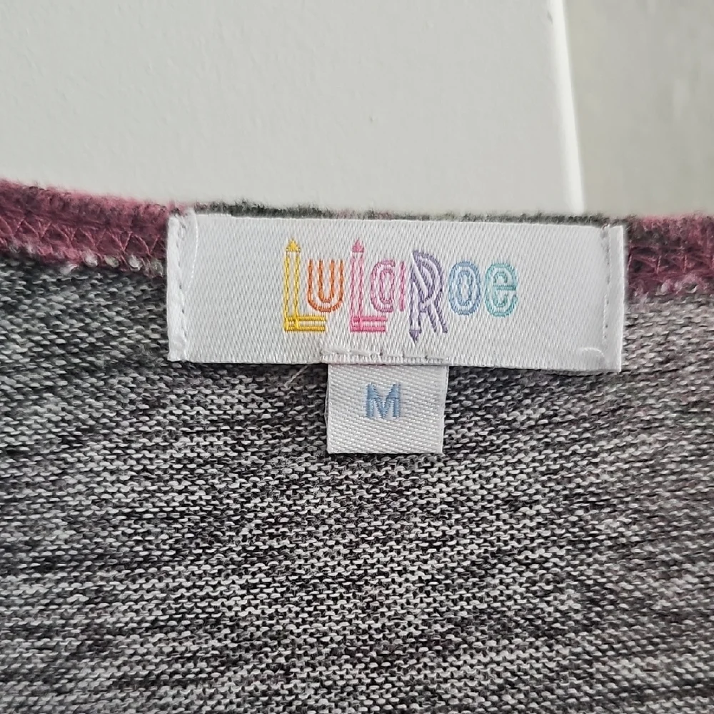 LuLaRoe Sarah Heathered Purple Cardigan With Floral Design.